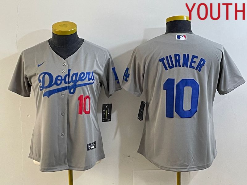 Youth Los Angeles Dodgers #10 Turner Grey Nike Game MLB Jersey style 4->women mlb jersey->Women Jersey